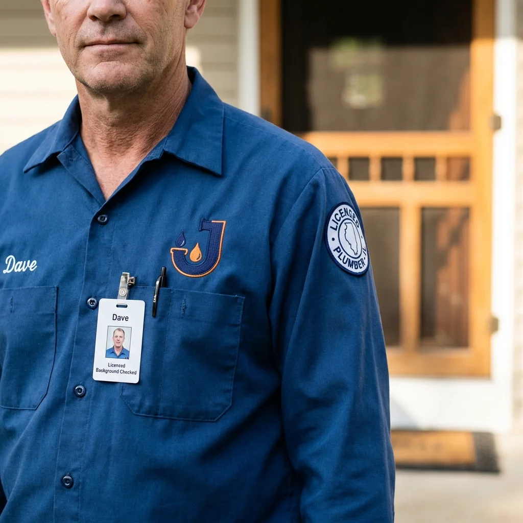 Licensed plumber showing ID badge in Houghton Lake, MI