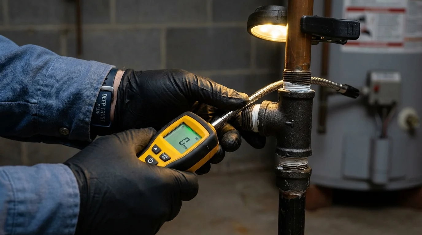 Gas leak detection with electronic sniffer by Johns Plumbing LLC in Houghton Lake