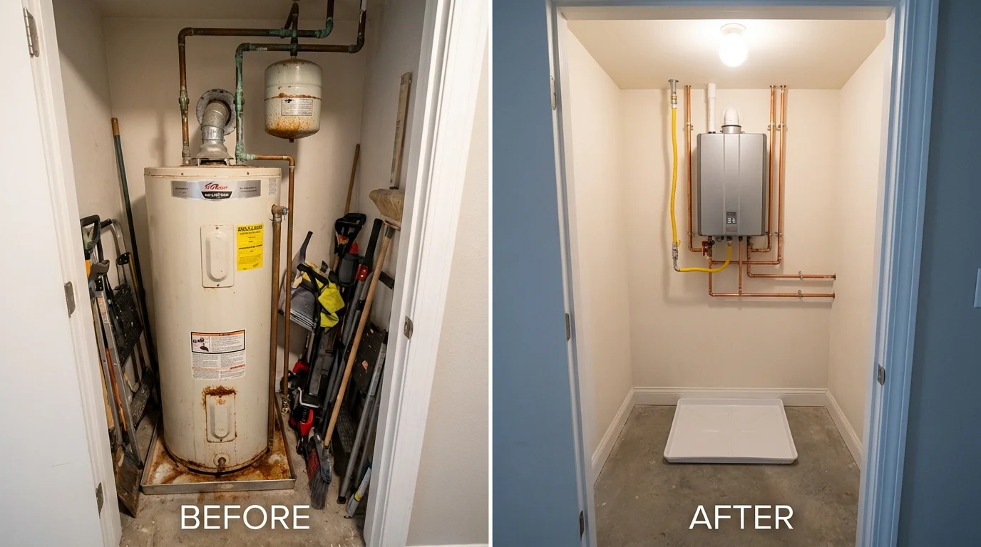 Tank water heater versus wall-mounted tankless unit comparison for Houghton Lake, MI homeowners